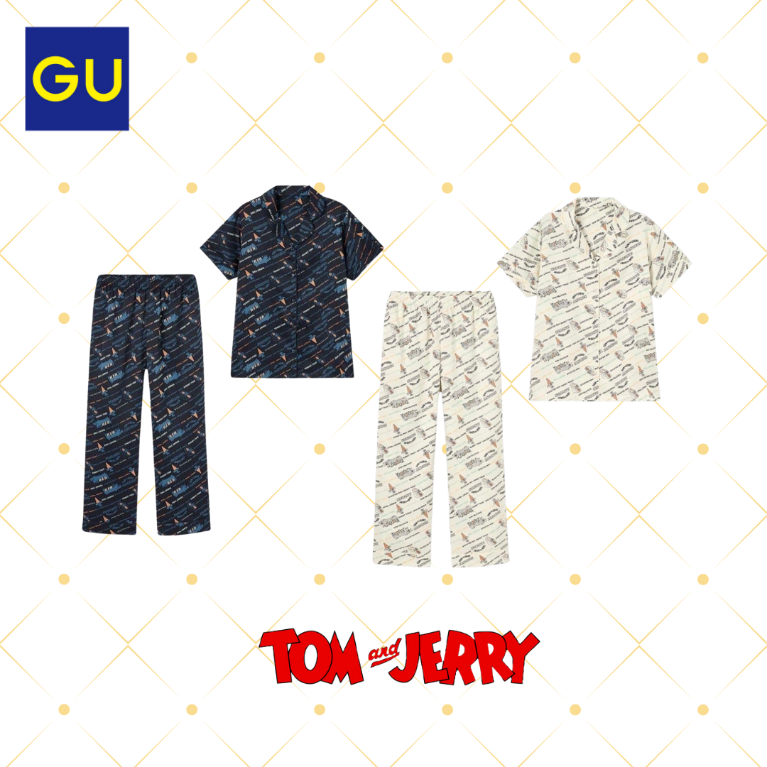 ชุดนอน GU Tom and Jerry satin pajamas มี 2 สี (กรม / ครีม)