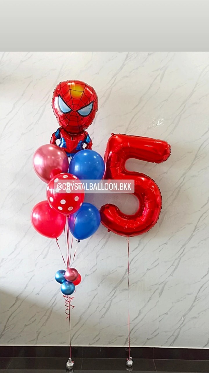 ลูกโป่ง วันเกิดเด็ก ช่อลูกโป่งฟอยล์ Spider Man ช่อ 7 ลูก 1 ช่อ พร้อม ฟอยล์ตัวเลข ขนาด 40" 1 ชิ้น Theme สีน้ำเงิน-แดงทึบ พร้อมตกแต่ง สามารถเปลี่ยนสีลูกโป่ง/เปลี่ยนสี-ฟอยล์ตัวเลข/เปลี่ยนฟอยล์ตกแต่งได้
