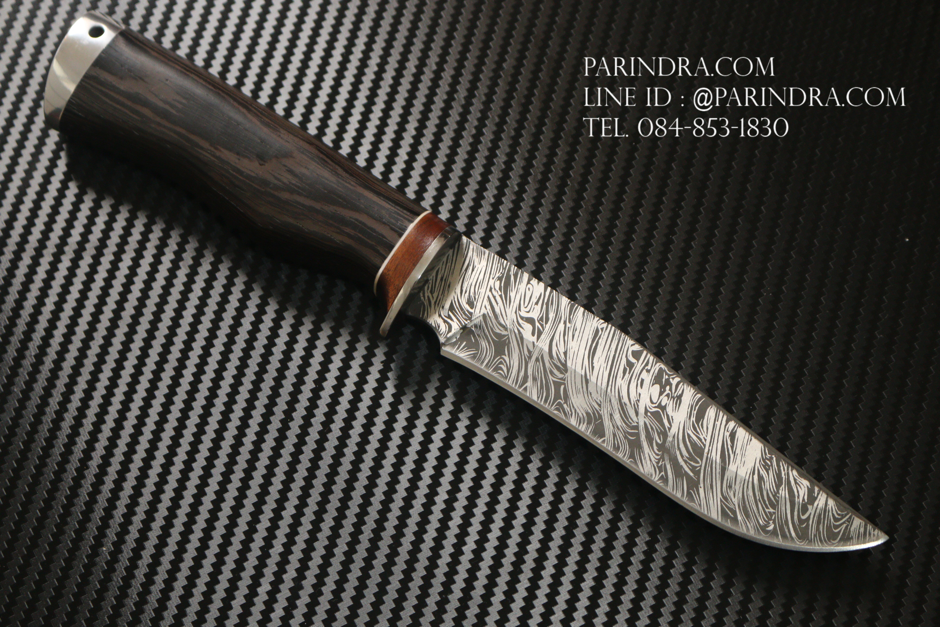 มีดใบตาย Columbia ใบลายดามัสกัสเทียม ด้ามไม้