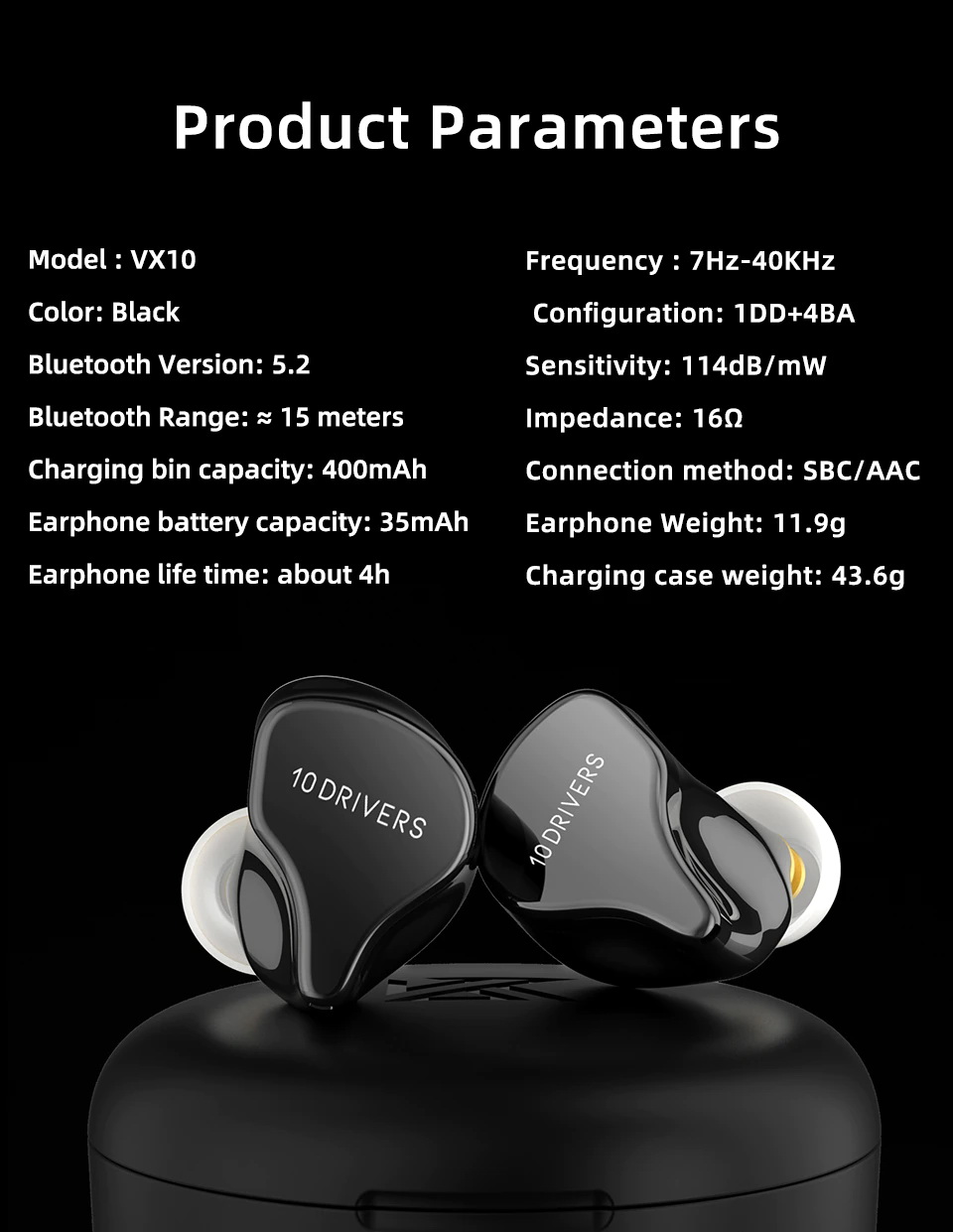 ขาย KZ VX10 หูฟัง TWS ไร้สาย 5 ไดรเวอร์ 4BA + 1DD ประกันศูนย์ไทย