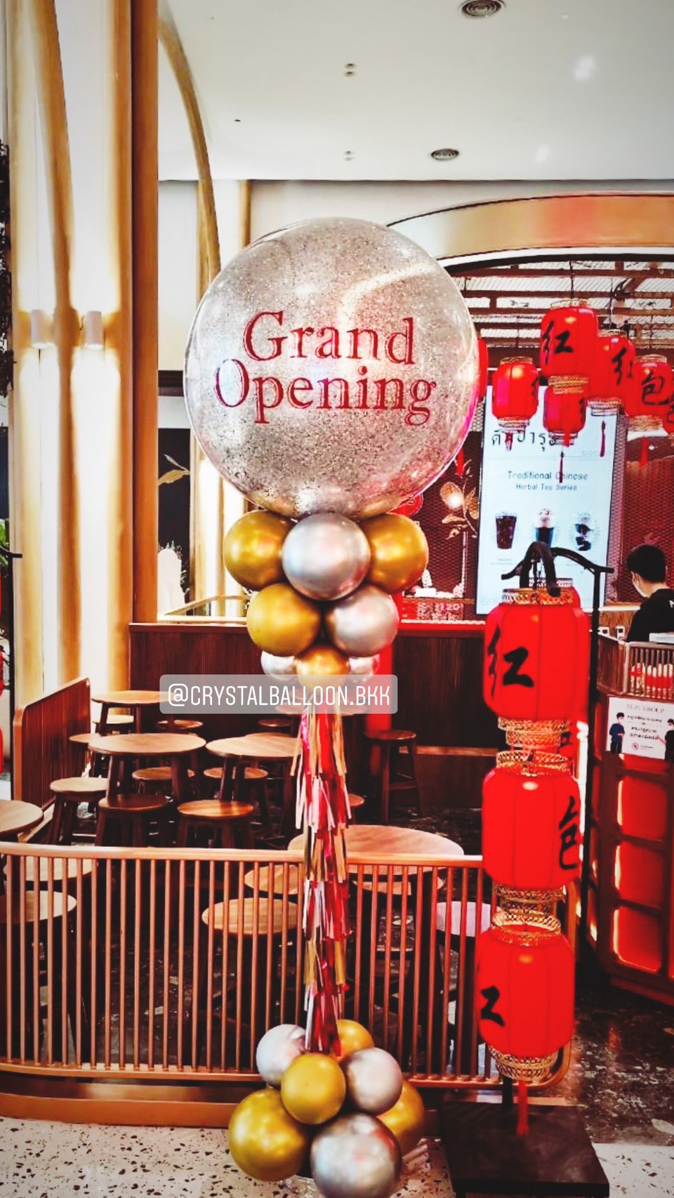 เสาลูกโป่ง Grand Opening Bubble 36" Theme สีเงิน-ทอง พร้อมตกแต่ง สามารถเปลี่ยนสีลูกโป่ง/เปลี่ยนข้อความได้