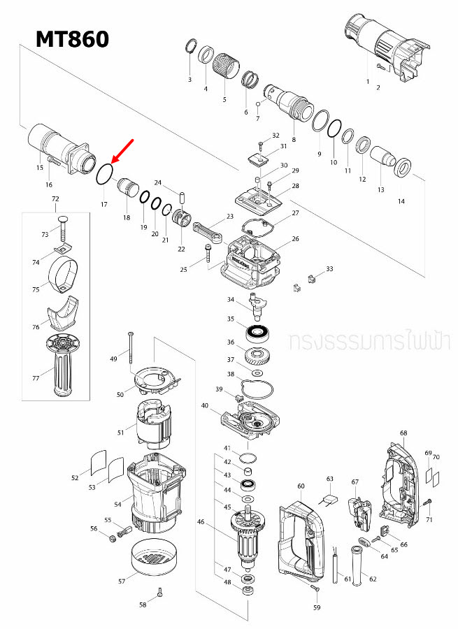 O-RING 45 สกัดไฟฟ้า Maktec มาคเทค MT860 [#17], HM1307C [#11] Pn.213569-7 (แท้) ##(**)