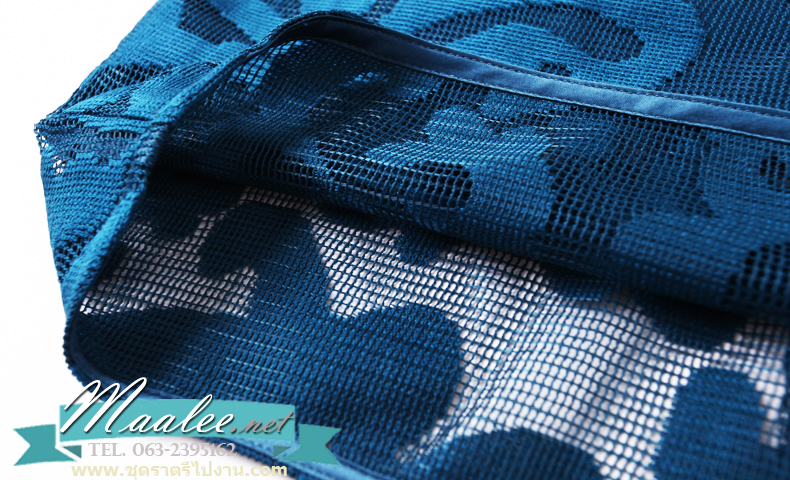 พร้อมส่ง ชุดเดรส/ชุดออกงาน ผ้าเกาหลี ผ้าโปร่งปักแขนยาวลายดอกไม้ สีดำ (ซิปหลัง) L ,4XL