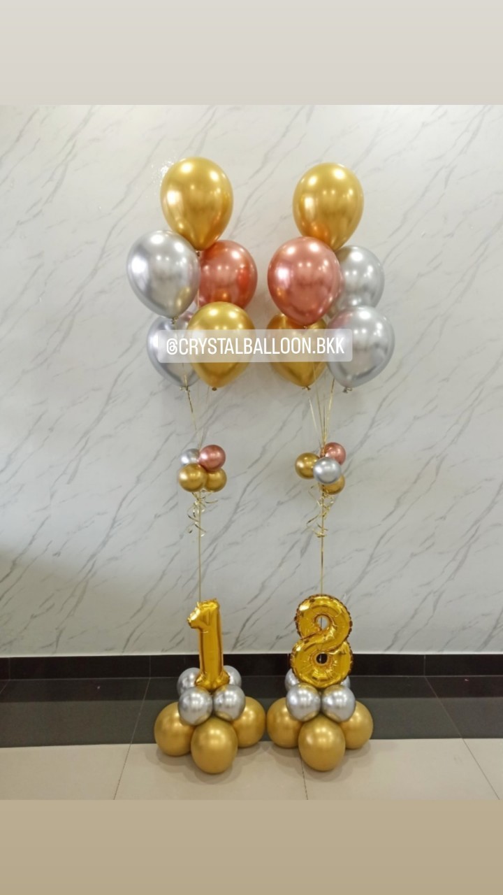 ลูกโป่ง วันเกิด ช่อลูกโป่ง ช่อ 5 ลูก 2 ช่อ พร้อม ฟอยล์ตัวเลข ขนาด 16" ตั้งฐาน 2 ชิ้น พร้อมตกเเต่ง สามารถเปลี่ยนสีลูกโป่ง/เปลี่ยนสี-ฟอยล์ตัวเลขได้