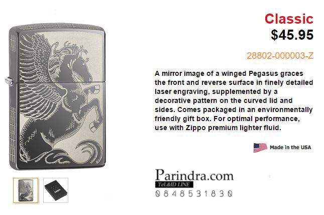 ไฟแช็ค Zippo แท้ ลายม้าเพกาซัส "Winged Pegasus Black Ice Chrome" #28802 แท้นำเข้า 100%