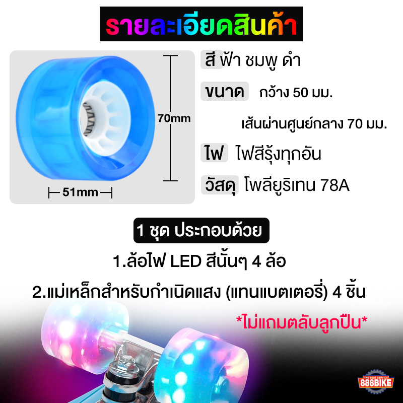 ล้อไฟ LED เซิร์ฟสเก็ต สเกตบอร์ด ลองบอร์ด 70x51mm แถมแม่เหล็ก🛹 ปลีก-ส่ง