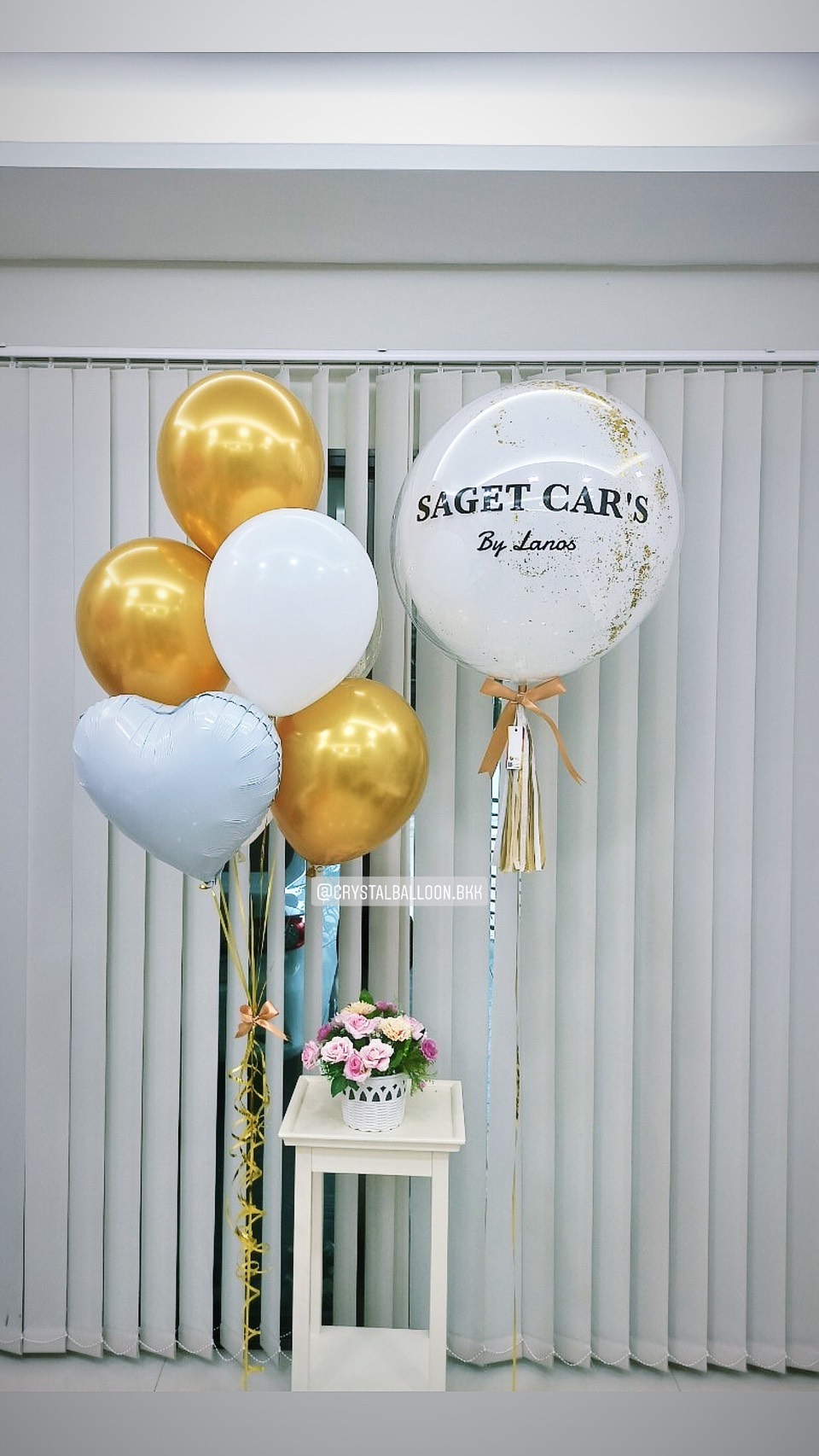 ลูกโป่ง Grand Opening ลูกโป่งยาง ขนาด 24" สีขาว พร้อมตกแต่ง ช่อลูกโป่ง 5 ลูก 1 ช่อ,ฟอยล์หัวใจ ขนาด 18" 1 ชิ้น สามารถเปลี่ยนสีลูกโป่ง/เปลี่ยนข้อความ/เปลี่ยนฟอยล์ตกแต่ง/เปลี่ยนขนาดได้