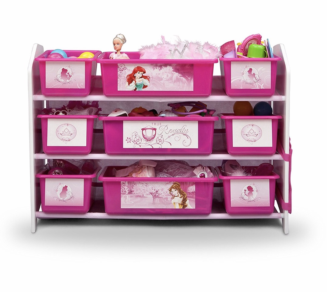 Delta Children Disney Princess Deluxe 9 Bin Plastic Organizer ชั้นเก็บของเด็กแบบกล่องพลาสติก 9 ช่อง หรูหรา ขนาดใหญ่ ลายเจ้าหญิงดิสนีย์ ลิขสิทธิ์แท้จากอเมริกา