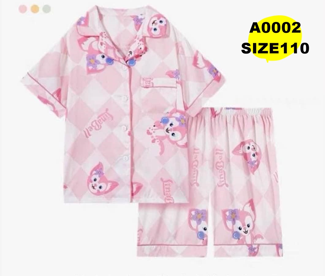 ชุดนอนคอปกตัวสั้นลูกสาวสีชมพู ไซส์ 110