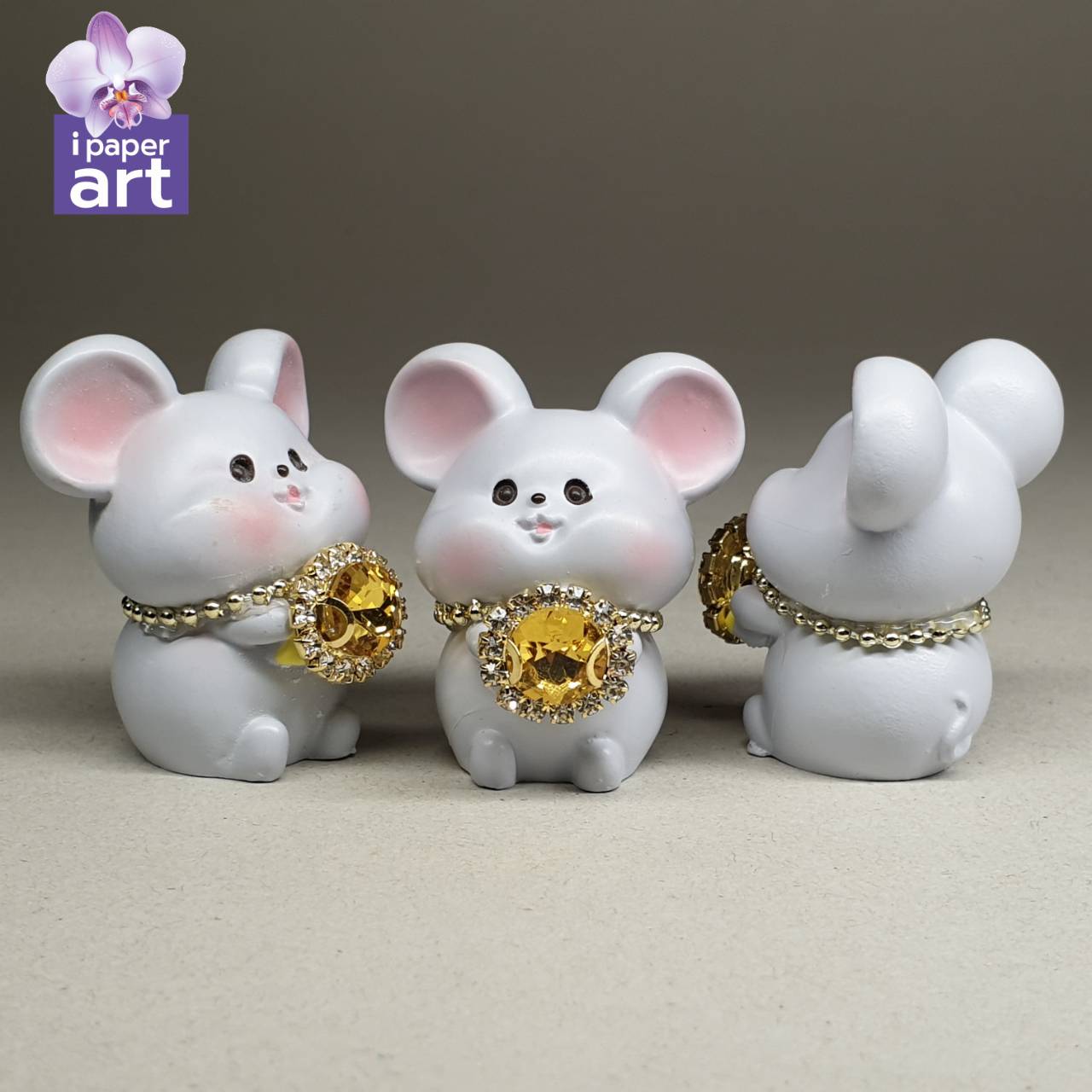 หนูมุสิกะคู่ คริสตัลงานพรีเมี่ยมเงินทอง | บริวารพระพิฆเนศ ถวายเพชรเงินเพชรทอง งานปราณีต