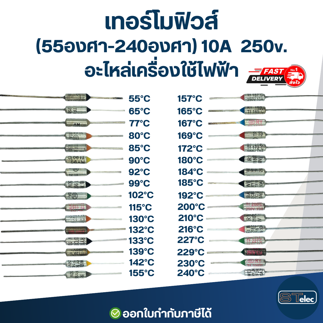 เทอร์โมฟิวส์ กระติกน้ำร้อน หม้อหุงข้าว เตารีด เครื่องทำน้ำอุ่น กระทะไฟฟ้า (55องศา-300องศา) 10A 250v. อะไหล่เครื่องใช้ไฟฟ้า