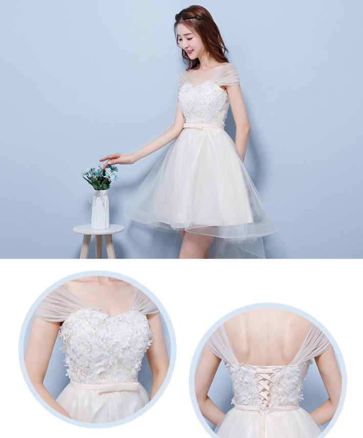 พร้อมเช่า เดรสขาว พรีเวดดิ้ง สวยหวาน กระโปรงตาข่าย ตัวชุดลูกไม้&แต่งโบว์ช่วงเอว (ซิปหลัง)