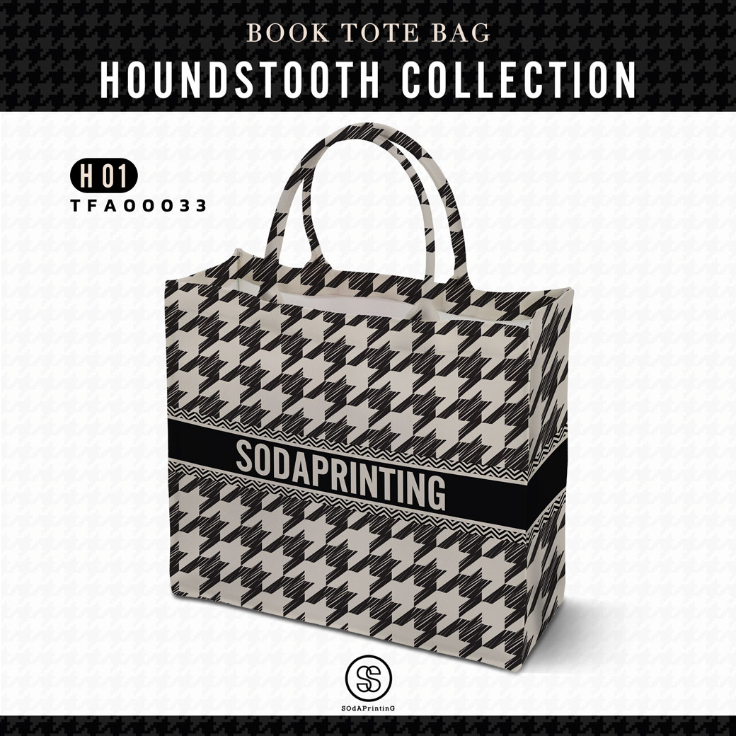 กระเป๋า Book Tote Bag HOUNDSTOOTH COLLECTION รหัส TFA00033 #ใส่ชื่อได้ #SOdAbag #SOdAPrintinG
