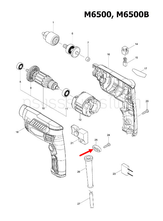 STRAIN RELIEF Maktec มาคเทค, Makita มากีต้า MT650 [#19], MT651 [#25], MT813 [#43], MT910 [#36], M1100, M1100KX1B, VC3210L [#35], M3600, M3600B [#38], 4327, 4329 [#54], M4101B, M6002, M6002B [#20], M6500, M6500B Pn.687124-5 (แท้) ##