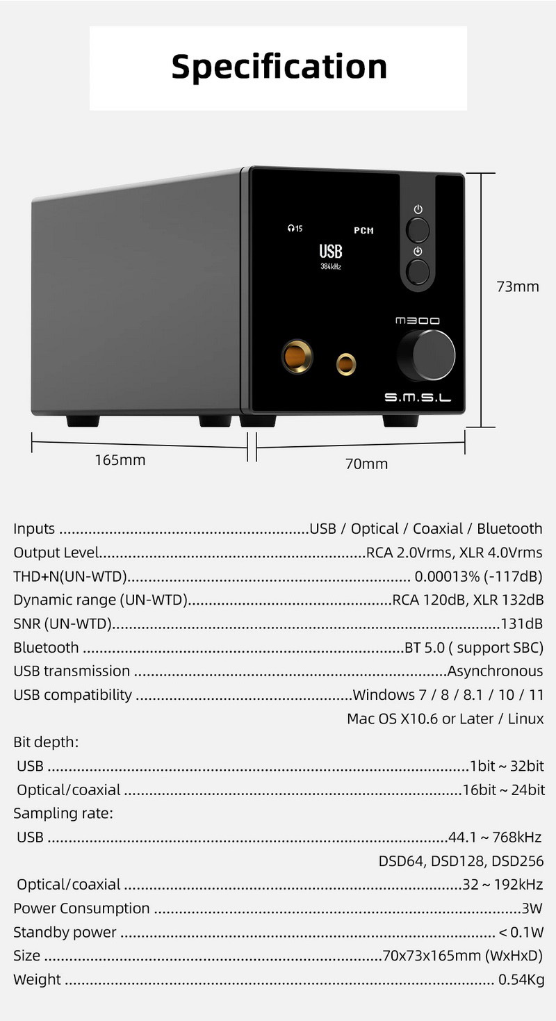 ขาย SMSL M300 SE DAC/AMP ตั้งโต๊ะ ชิป CS43131*2 รองรับ MQA, Bluetooth5.0 ประกันศูนย์ไทย