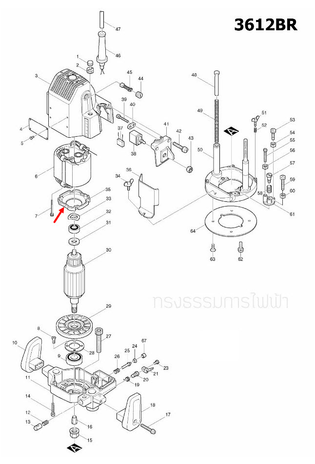 แผ่นบังคอยล์ เราท์เตอร์ (Router) Makita-มากีต้า 3612BR [#35] Pn.410258-7 (แท้) ##