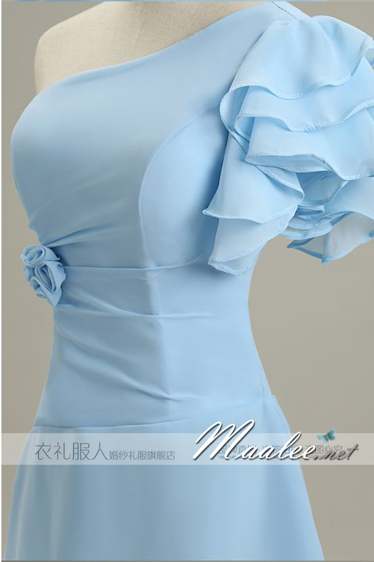 พร้อมเช่า ชุดราตรีสั้น สีฟ้าอ่อน ชุดเพื่อนเจ้าสาว Blue-001F