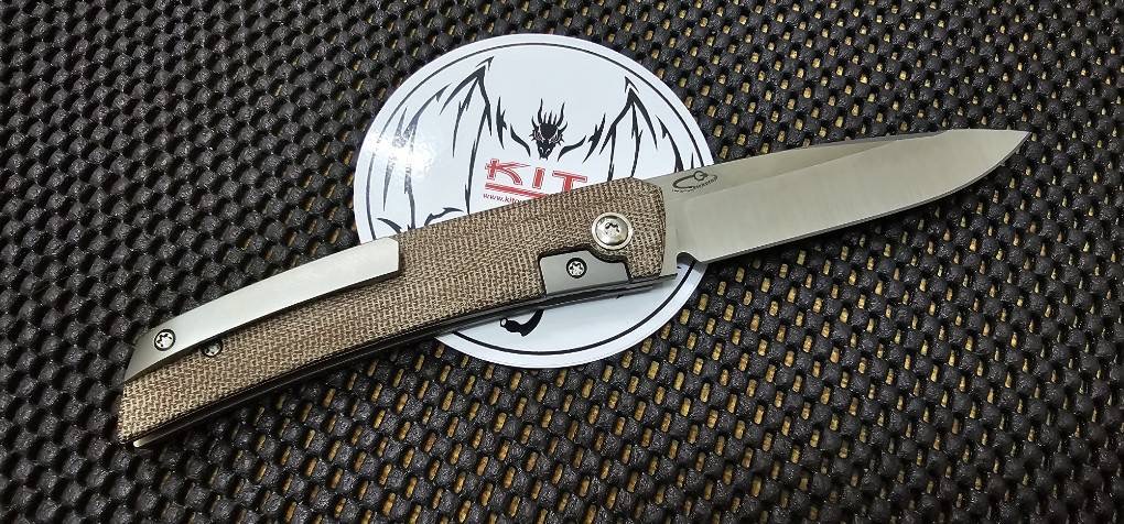 ARED OESER F22 POWERED BY LEE WILLIAMS KICKSTOP MACHINE SATIN M390 BLADE WITH BROWN MICARTA HANDLES/ OPTION 1 ALL SATIN