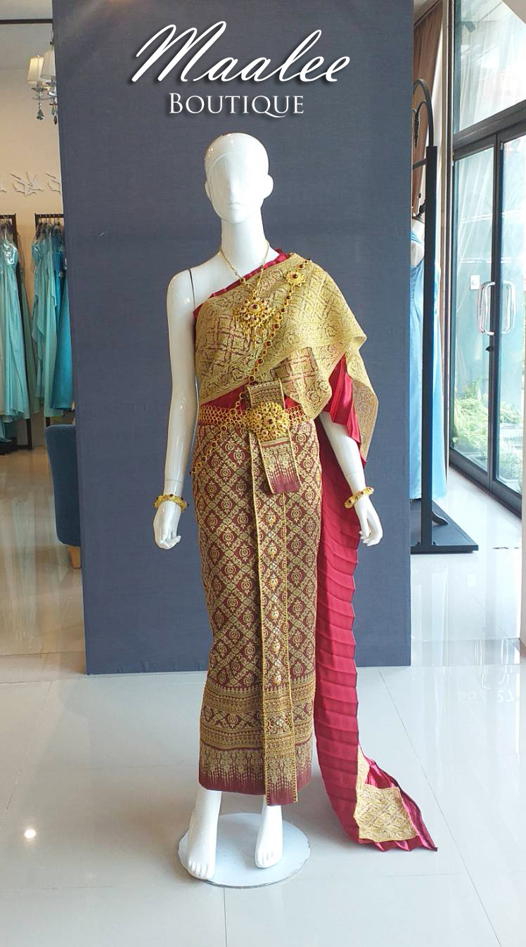 พร้อมเช่า ชุดแต่งงาน ชุดหมั่นไทยประยุกต์ สีแดง (ราคาเช่าเป็นคู่)