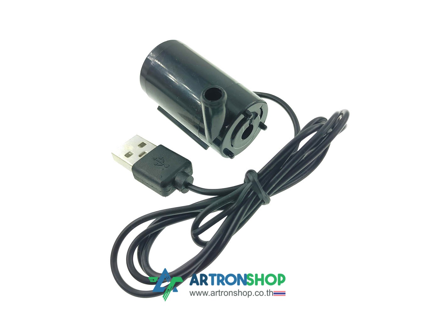 ปั้มน้ำขนาดเล็ก 3-5V สีดำ ตัวนอน ปลาย USB