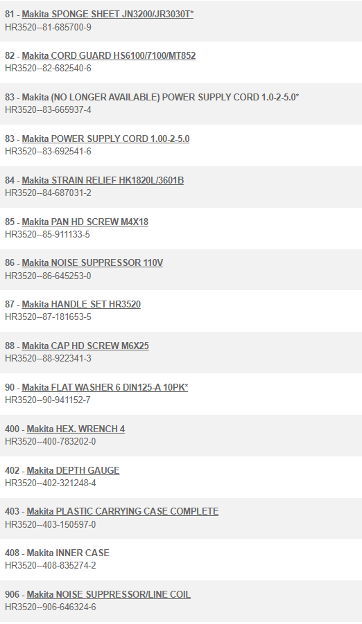 HR3520 สว่านโรตารี่ Makita Spare Parts