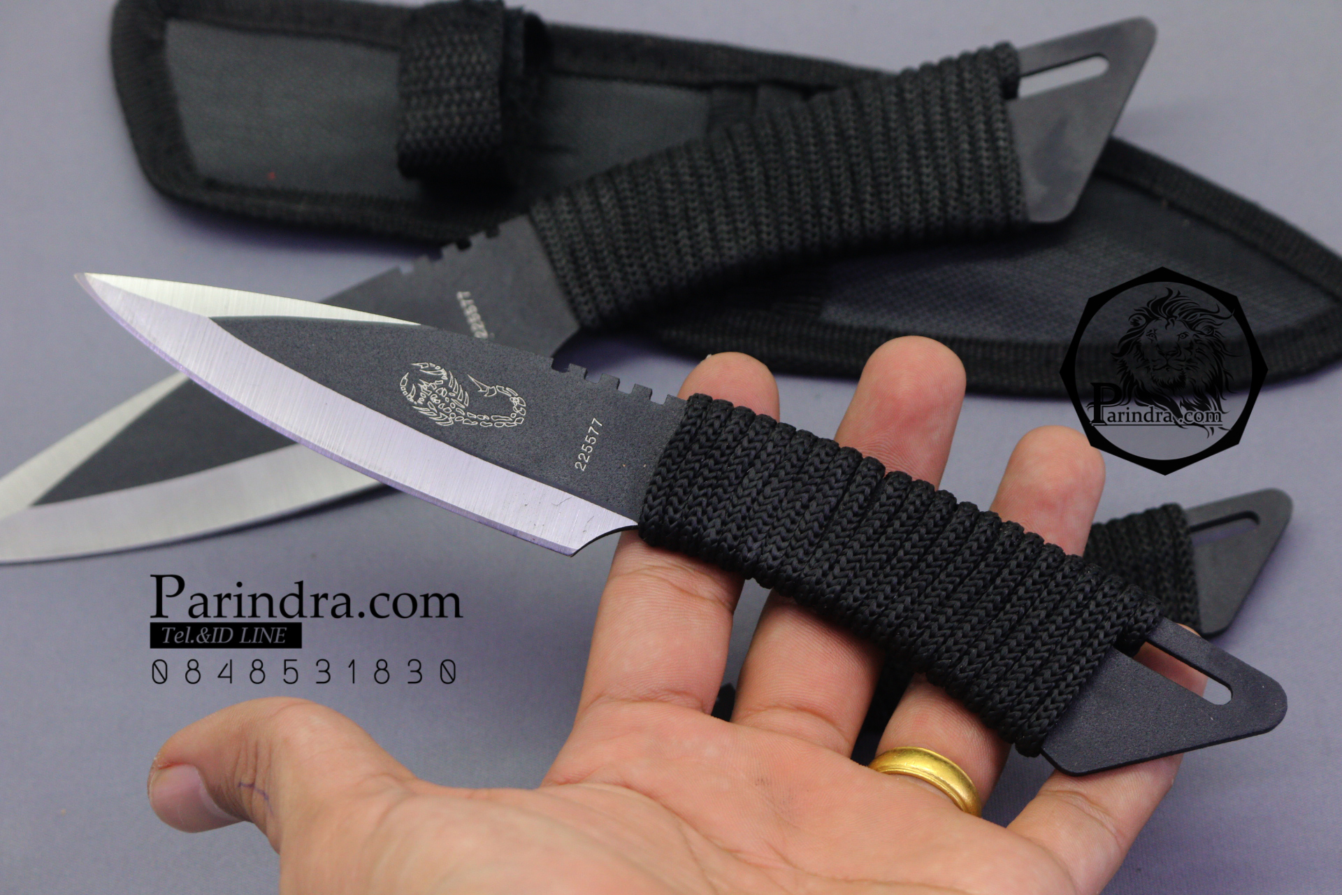 มีดขว้าง มีดบิน แมงป่องดำ มีสามขนาด มีซองพกสวยงามครับ