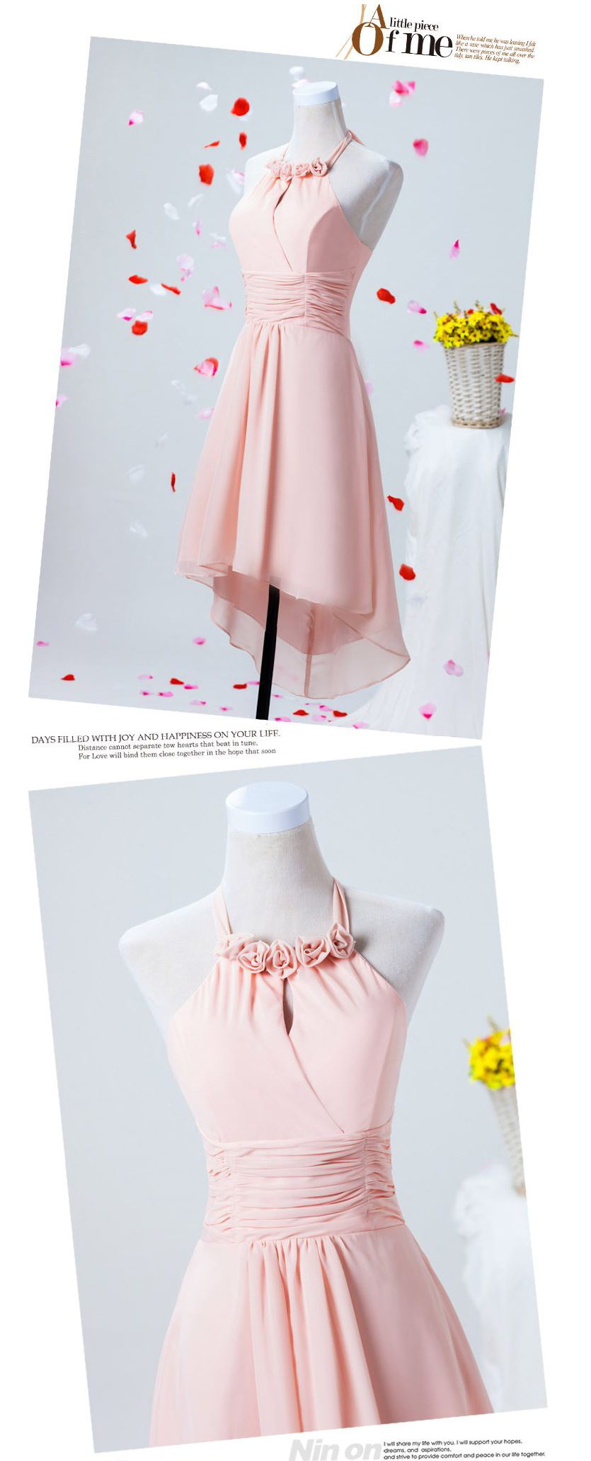 พร้อมส่ง ชุดราตรีสั้น สีชมพูอ่อน ชุดเพื่อนเจ้าสาว Pink-001E