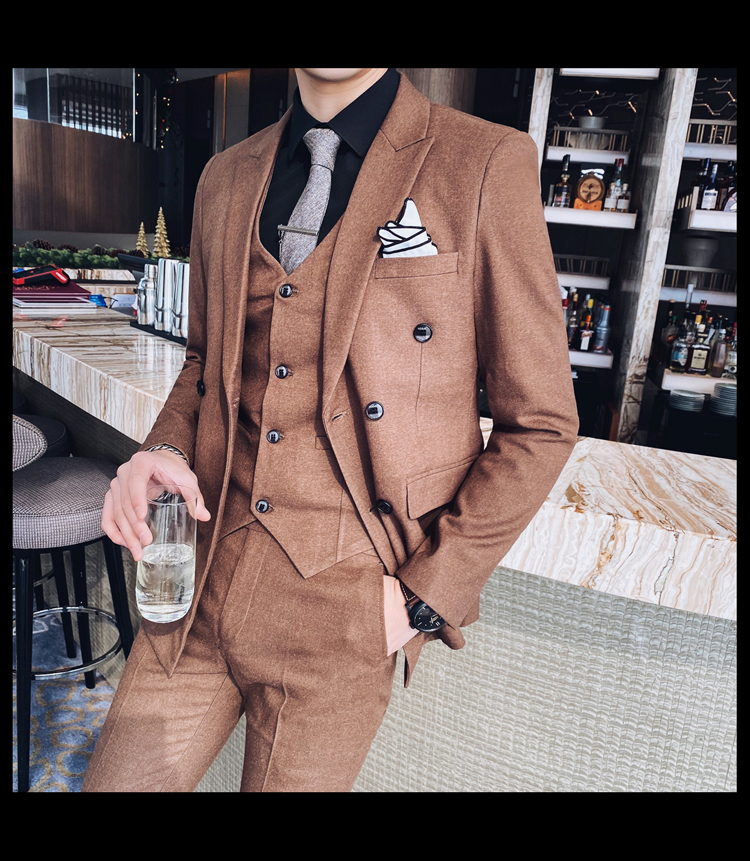 Pre-order เสื้อสูทชาย สีน้ำตาล กระดุม2แถว ทรงสลิม