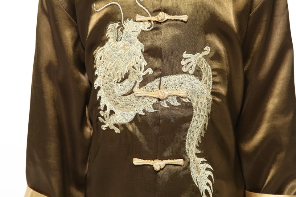 Pre-order ชุดจีนชายเด็ก เสื้อคอจีน ผ้าไหมจีน สีเขียว ปักลายมังกร