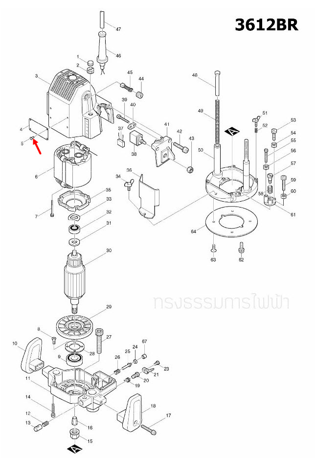 RIVET 0-5 เราท์เตอร์ (Router) Makita 3612BR [#5] Pn.953106-2 (แท้) ##