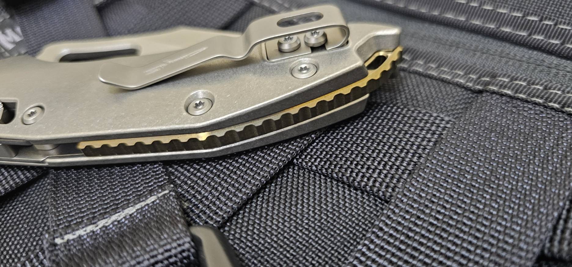 Microtech Marfione Select Manual Stitch RAM LOK Titanium Handles & Stonewash M390MK w/ Double Vapor Blast & Bronze Accents