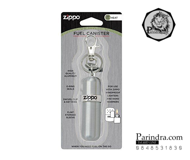 กระป๋องอะลูมิเนียมใส่น้ำมันสำรองสำหรับไฟแช็ค Zippo แท้ - Genuine Compact Aluminum FUEL CANISTER-w-Key Ring-Swivel-Snap