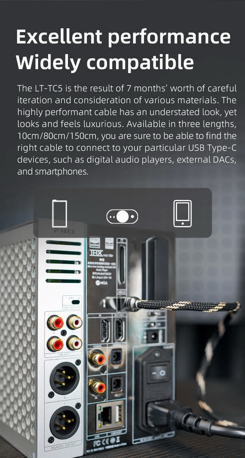 FiiO LT-TC5 สายชาร์จ/สายดาต้า แบบ TypeC เป็น TypeC เส้นเดียวครบจบในตัว
