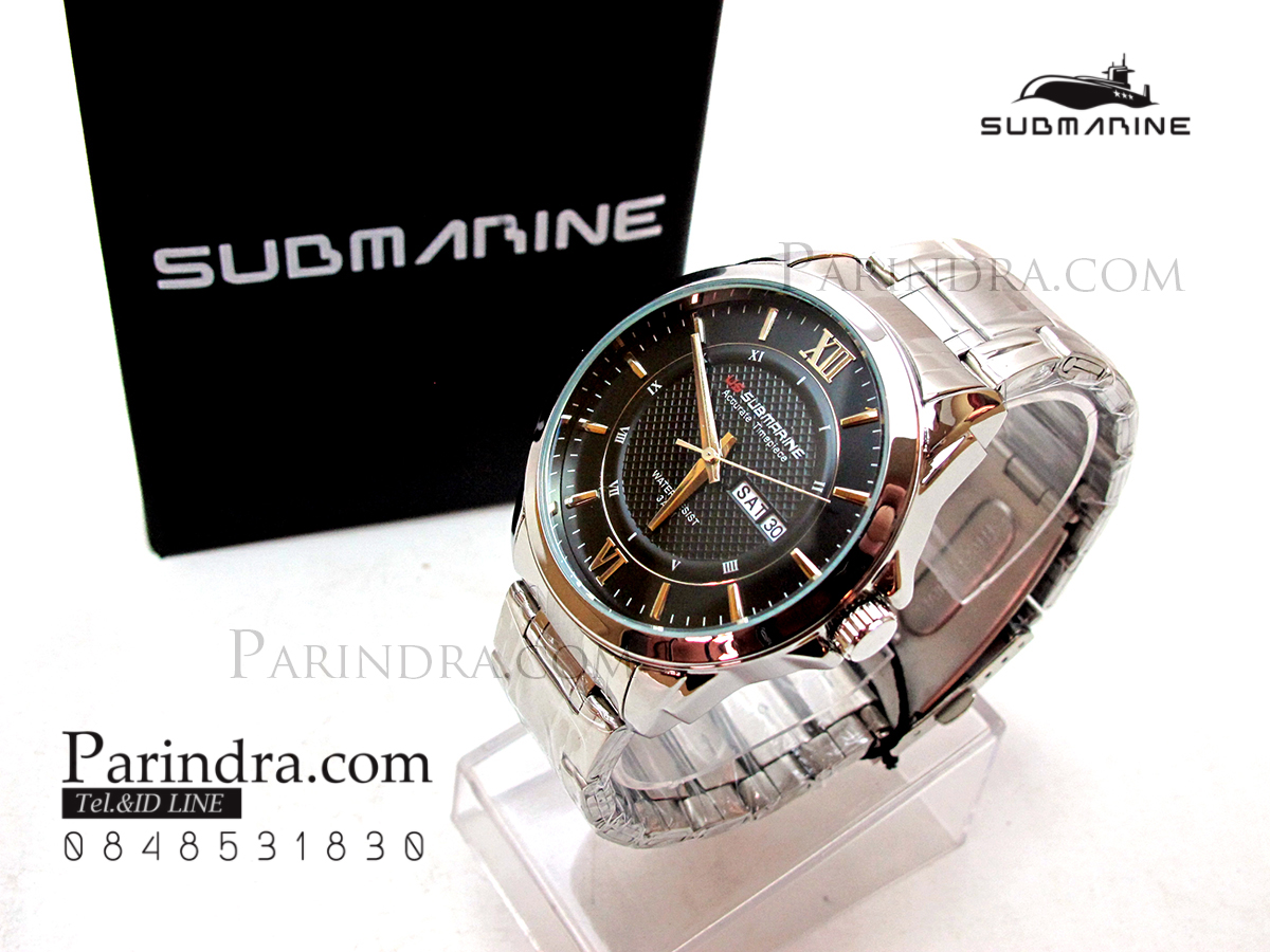 นาฬิกาคู่ US submarine รุ่น J099DD ของแท้ 100% ตัว Accuratc Timcpiece สีเงินหน้าปัดดำเข็มสีPINK GOLD