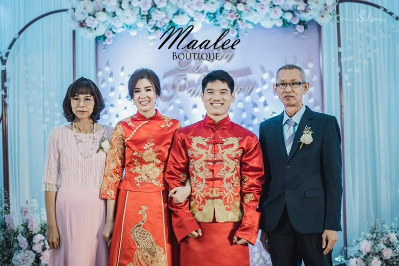 พร้อมเช่า ชุดเดรส แม่เจ้าสาวลูกไม้ สีชมพู ผ้าชีฟอง