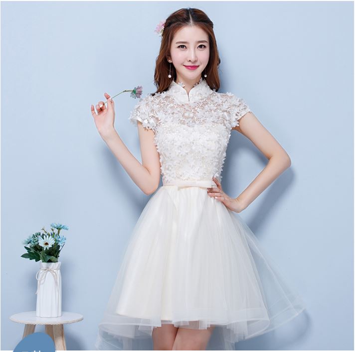 พร้อมเช่า เดรสขาว พรีเวดดิ้ง สวยหวาน กระโปรงตาข่าย ตัวชุดลูกไม้&แต่งโบว์ช่วงเอว (ซิปหลัง)