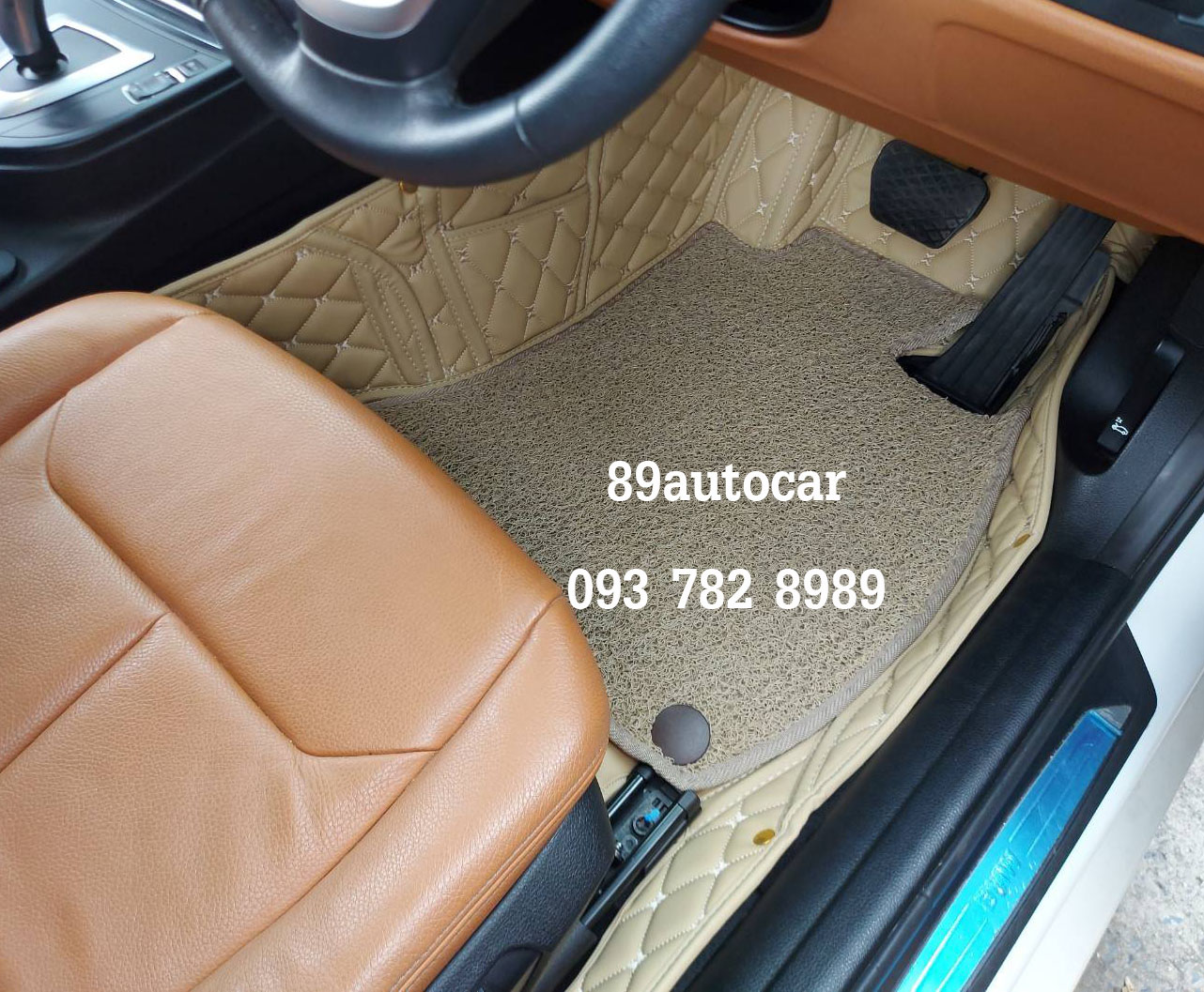 พรมปูพื้นรถยนต์ BMW 320d F30 2016 ปูพรม7D สีครีม + พรมดักฝุ่นสีครีม เต็มคัน