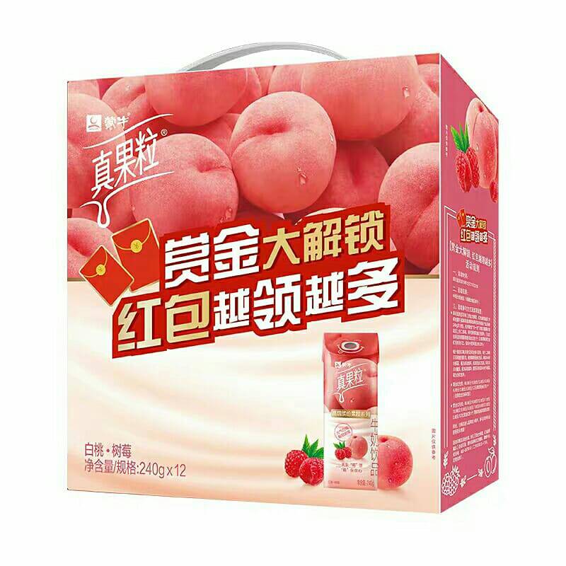 นมพีช+ราสเบอร์รี่ 真果粒 ที่เซียวจ้านเป็นพรีเซ็นเตอร์ (240g*12 กล่อง)