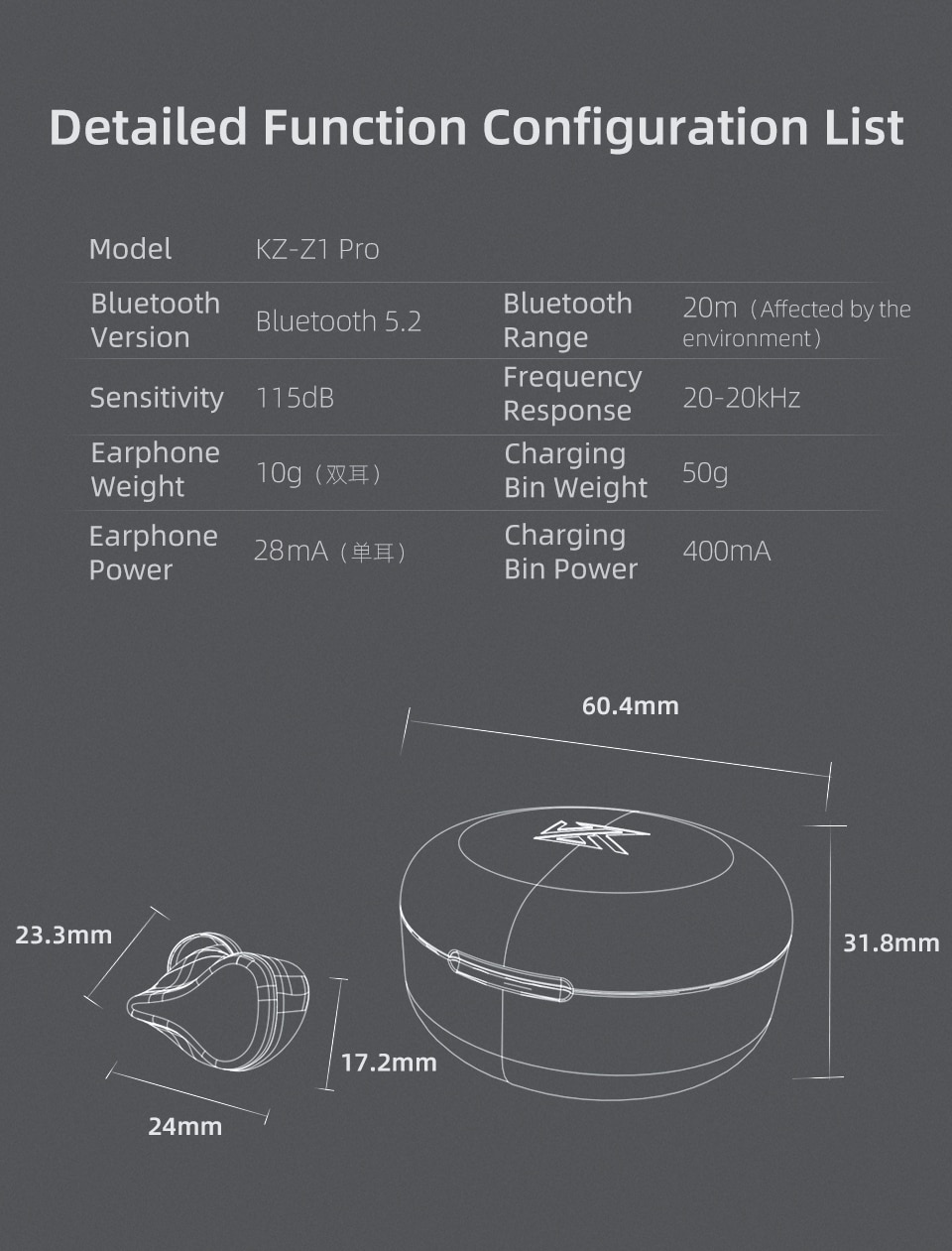 ขาย KZ Z1 PRO หูฟัง TWS ไร้สายรองรับ Bluetooth 5.2 ประกันศูนย์ไทย