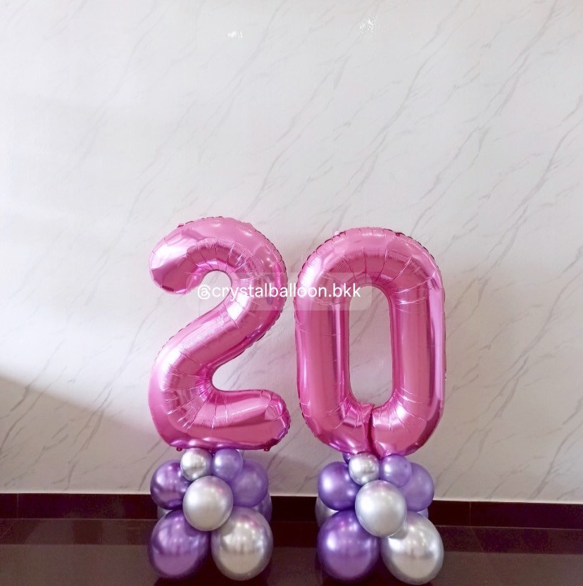 ลูกโป่งวันเกิด ฟอยล์ตัวเลข ขนาด 40" สีชมพู 2 ชิ้น Theme ม่วง - ชมพู พร้อมตกแต่ง สามารถเปลี่ยนสีลูกโป่ง/เปลี่ยนสี-ฟอยล์ตัวอักษรได้