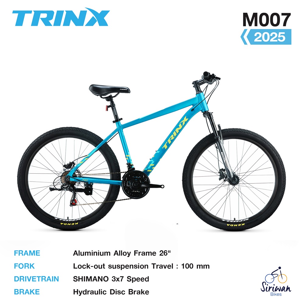 จักรยานเสือภูเขา TRINX รุ่น M007 เฟรมอลูมิเนียมซ่อนสาย เกียร์ Shimano 3x7 สปีด เบรคน้ำมัน NEW 2025