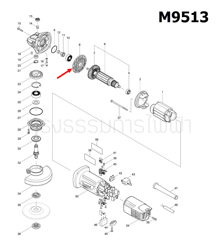 BEARING RETAINER เครื่องเจียร์ Makita มากีต้า M9513, M9513B, M9513G [#8] Pn.457122-1 (แท้) #A14 (**)