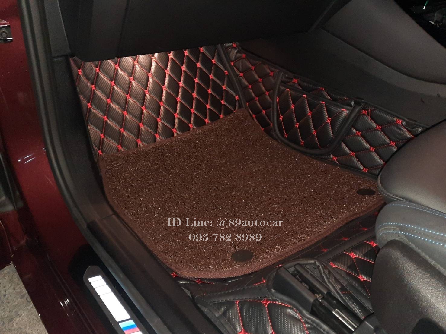 พรมรถยนต์ BMW IX3 2023 ปูพรม7D สีดำด้ายแดง + ไวนิลสีน้ำตาล เข้ารูป