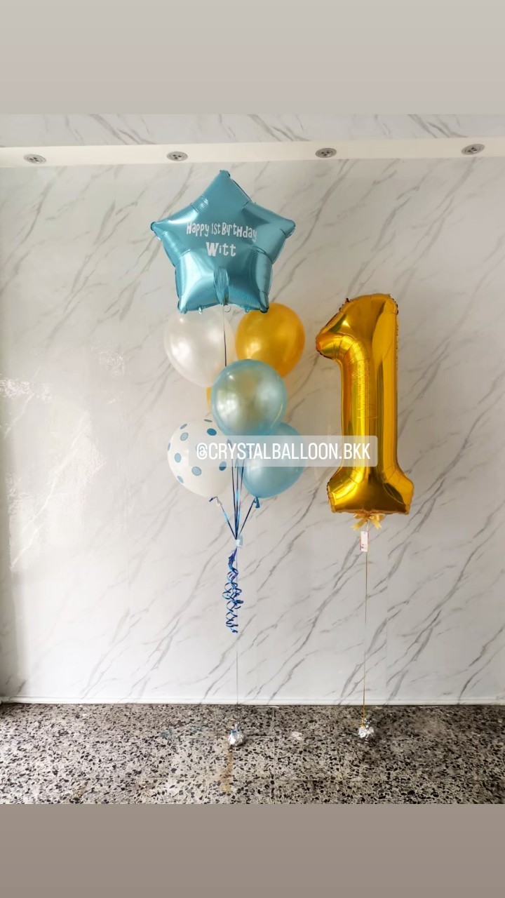 ลูกโป่ง วันเกิดเด็ก ช่อลูกโป่งฟอยล์ดาว ขนาด 24" ช่อ 7 ลูก 1 ช่อ พร้อมตกแต่ง ฟอยล์ตัวเลข ขนาด 40" 1 ชิ้น สามารถเปลี่ยนสีลูกโป่ง/เปลี่ยนข้อความ/เปลี่ยนสี-ฟอยล์ตัวเลข-ฟอยล์ตกแต่งได้