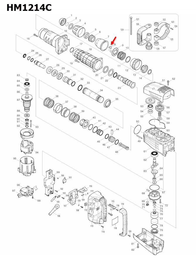 TOOL RETAINER เครื่องสกัดคอนกรีต Makita มากีต้า HM1214C [#8] Pn.310279-8 (แท้) ##(*)