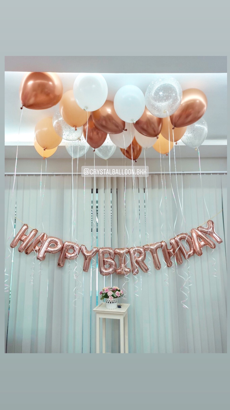 ลูกโป่ง วันเกิด ฟอยล์ HAPPY BIRTHDAY 13 ตัว ตัวอักษรสีโรสโกล พร้อม ลูกโป่งลอยฝ้า 20 ลูก,ลูกโป่งใส ใส่กลิตเตอร์ พร้อมตกเเต่ง สามารถเปลี่ยนสีลูกโป่ง/สีตัวอักษร HBD ได้
