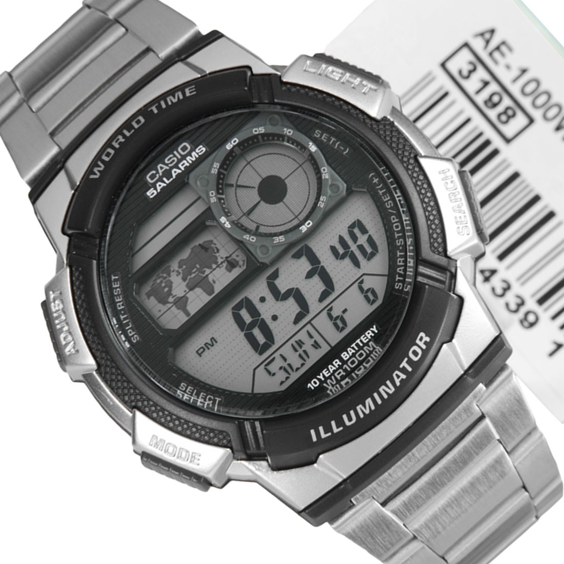 นาฬิกาข้อมือ คาสิโอ Casio World Time สายแสตนเลส รุ่น Ae1000wd-1av