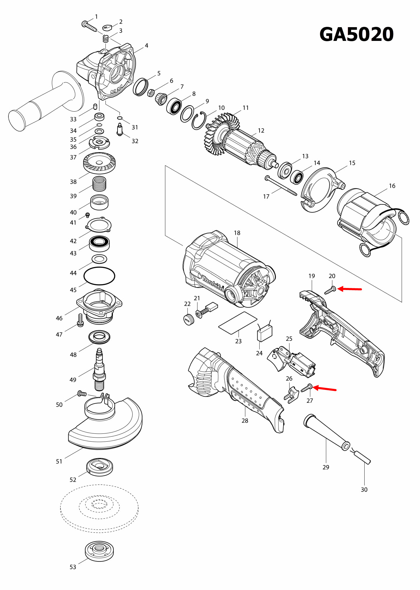 TAPPING SCREW 4X18 Makita, Maktec MT190, MT560, DDF486, M1100, M1100KX1B, M1901, GA5010, GA5020, M6001, M6001B Pn.266326-2 (แท้)+