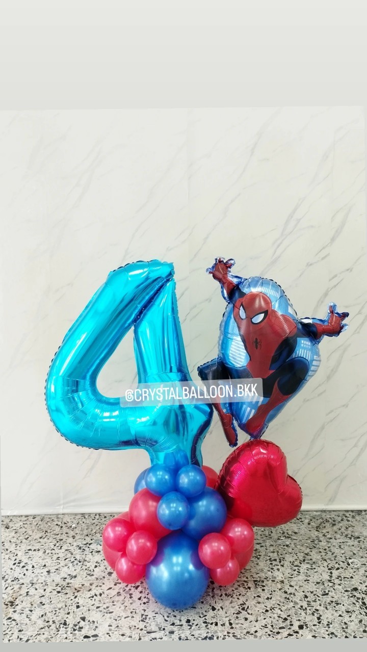 ลูกโป่ง วันเกิดเด็ก ฟอยล์ตัวเลข ขนาด 40" ตั้งฐานคู่ พร้อม ฟอยล์ Spider Man 1 ชิ้น,ฟอยล์หัวใจ ขนาด 18" 1 ชิ้น พร้อมตกแต่ง สามารถเปลี่ยนสีลูกโป่ง/เปลี่ยนสี-ฟอยล์ตัวเลข/เปลี่ยนฟอยล์ตกแต่งได้