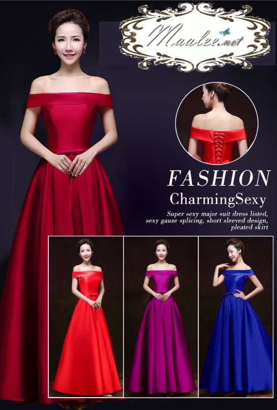 พร้อมเช่า ชุดราตรียาว แบบไหล่ปาด สไตล์วินเทจผ้าไหมดัชเชส กระโปรงทรงA แต่งโบว์2ชั้น ช่วงเอว สีเขียว (เชือกผูกหลัง)